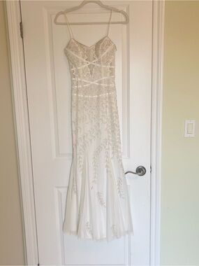 Vintage CACHE White Beaded Spaghetti-Strap Dress